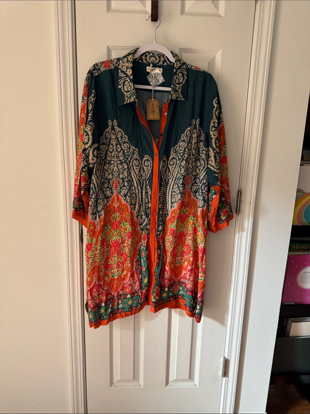 NATURAL LIFE Teal and Cream Printed Tunic Blouse